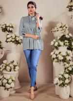 Rayon Grey Casual Wear Embroidery Work Readymade Short Top
